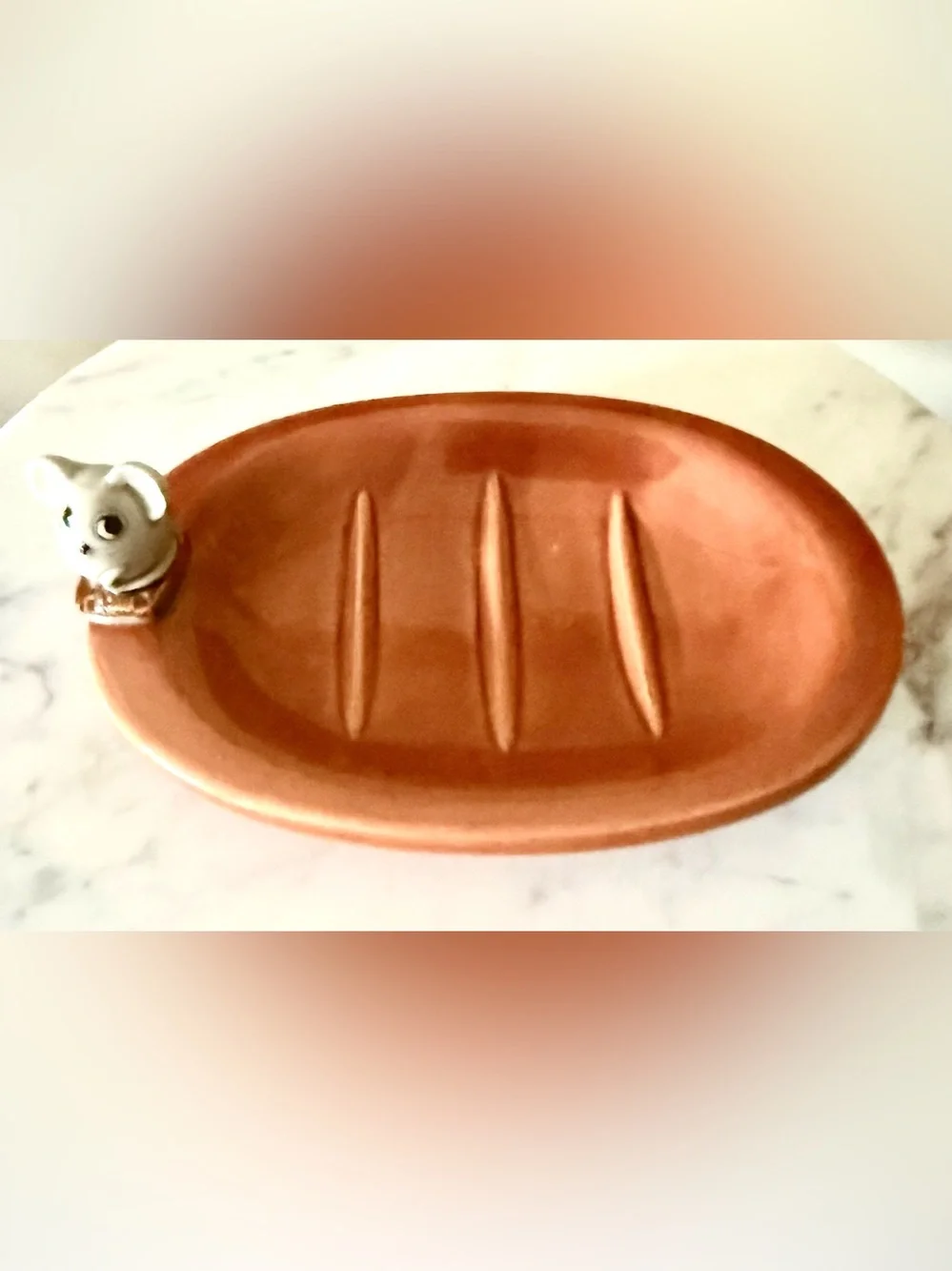 Whimsical Ceramic Orange Soap Dish with Mouse Accent
